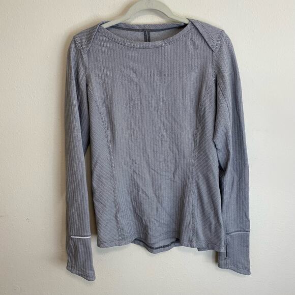 Lululemon Kanto Catch Me Shirt Top Long Sleeve Herringbone Running Grey 10 - Picture 1 of 8